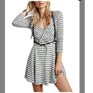 Free People Gray/Wht Striped Sweater Dress